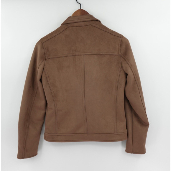 Girls Biker Jacket Medium 11 yrs Brown Vegan Suede Motorcycle Retro 80s - Picture 9 of 15